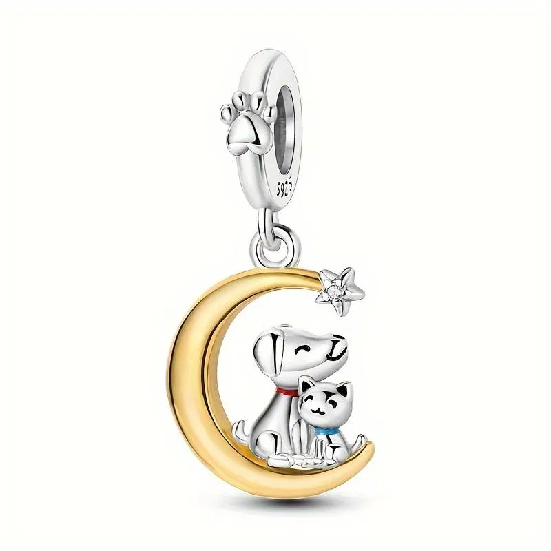 Charm Pendant Dog and Cat under the Moon