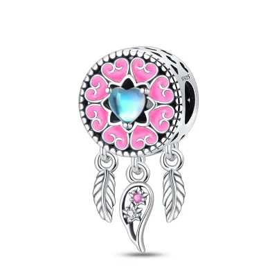 Pink and Blue Hearts Dreamcatcher Charm