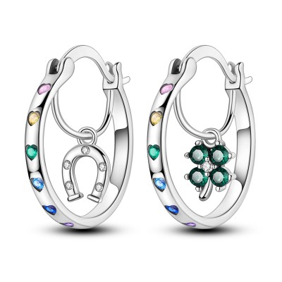 Horseshoe and Lucky Clover Earrings with Sparkling Zirconias