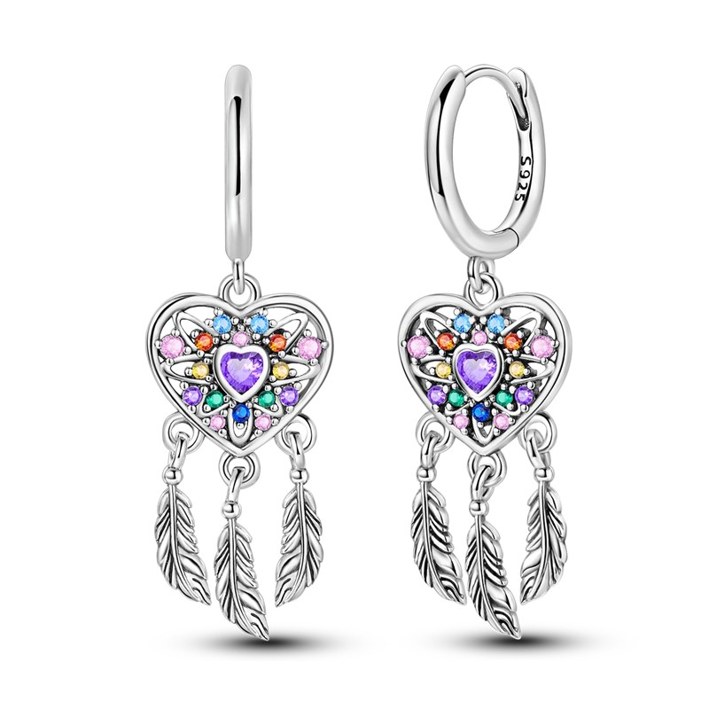 Earrings Dreamcatcher Heart Earrings Colourful Zircons