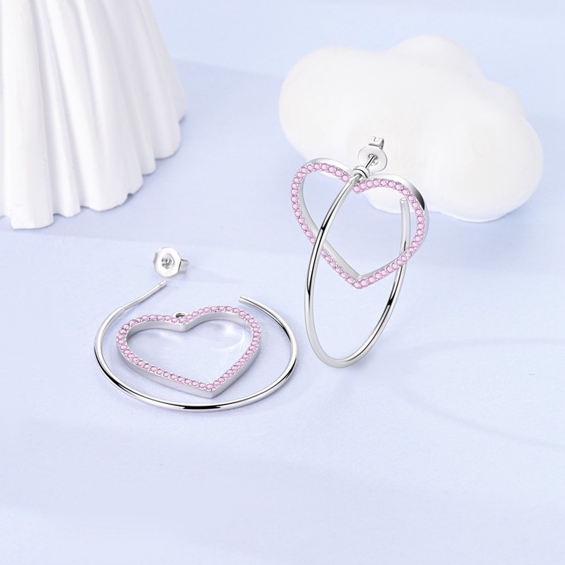 Pink Zirconia Hearts Earrings