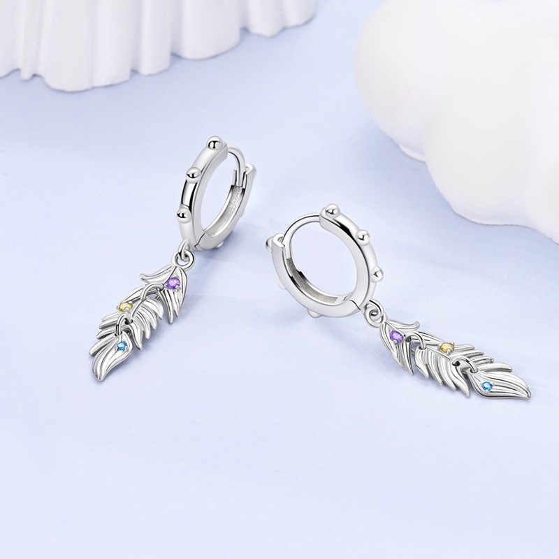 Earrings Feathers Zirconia