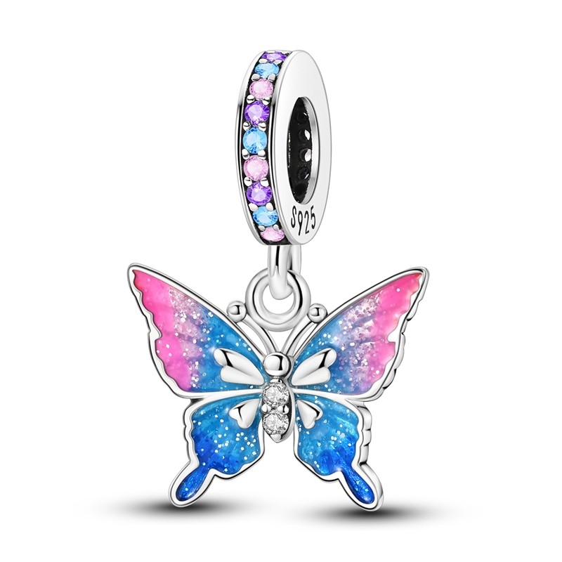 Blue and Pink Glitter Butterfly Pendant Charm