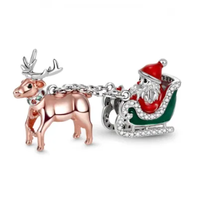 Sterling silver Santa Claus sleigh charm